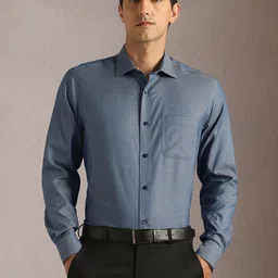 Louis Philippe Men Geometric Printed Spread Collar Cotton Formal Shirt-image-85