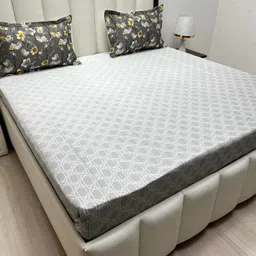 Pure Decor Royal Majestic Grey Geometric 350 TC Cotton King Bedsheet Set 2.74 m x 2.74 m-picture-37