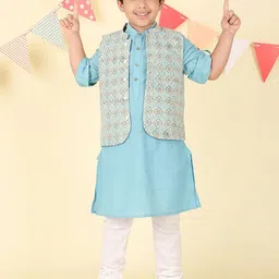 Fabindia Pack Of 2 Boys Ethnic Motifs Printed Festive Cotton Straight Kurtas-25