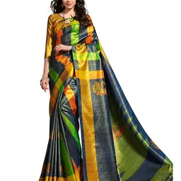 KALINI Striped Zari Saree with Matching Blouse Piece-picture-35
