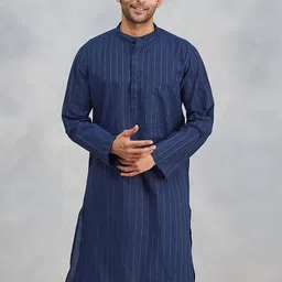 Fabindia Striped Band Collar Straight Kurta-image-38