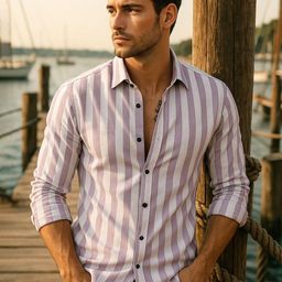 BADLAND Men Premium Regular Fit Vertical Striped Spread Collar Cotton Casual Shirt-image-54