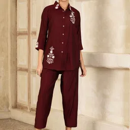 Sangria Patch Work Shirt Collar Tunic with Trousers Co-Ords-image-62