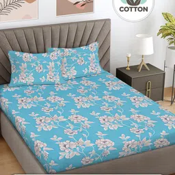 FABINALIV Blue & Beige Floral Printed 300 TC Cotton King Bedsheet 2.50 m x 2.25 m-image-94