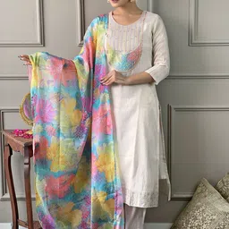 PEENGAX Women Floral Embroidered Thread Work Kurta with Trousers & Dupatta-picture-15