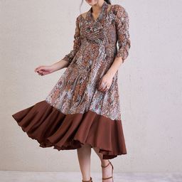 Antheaa Ethnic Motifs Printed Chiffon Fit & Flare Midi Dress-17