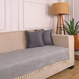 STITCHNEST Grey Jute 3 Seater Sofa Cover-26
