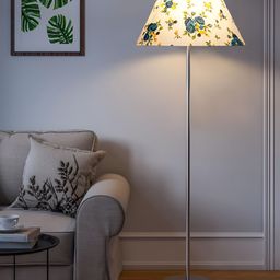 Devansh White & Blue Printed Frustum FloorLamps WithShade-0