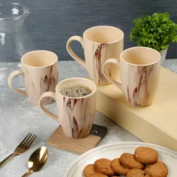 Myntra Elegant Homes Cream-Coloured & Brown Handcrafted and Hand Painted Solid Ceramic Glossy Mugs Set of Cups and Mugs-3