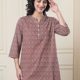 Kanvin Floral Printed Mandarin Collar Pure Cotton Kurti-image-89
