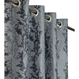 UrbanArts Grey & Black Floral Printed Room Darkening Long Door Curtain-picture-20