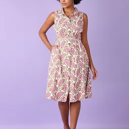 V-Mart Women Ethnic Motifs Printed Cotton Sleeveless A-Line Midi Dress-image-47
