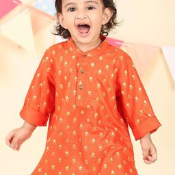 Fabindia Boys Printed Flared Sleeves Thread Work Kurta-56
