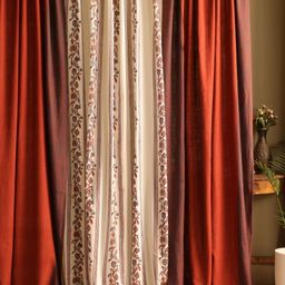 Peepul Tree Cream-Coloured & Brown Set of 3 Floral Sheer Door Curtain-86