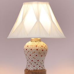 Devansh White & Red Printed Frustum Shaped Wooden Table Lamp image 4