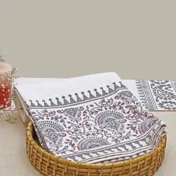 DESIGN GAATHA Grey & White Ethnic Motifs Printed Cotton 210 GSM Bath Towel-86
