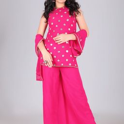 Aarya Designer Girls Embroidered Regular Gotta Patti Kurti with Palazzos & With Dupatta-image-31