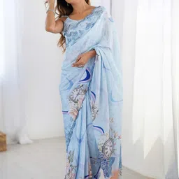 CaniBani Turquoise Blue Silk Blend Sarees-56