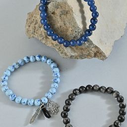 The Bro Code Men Set Of 3 Silver-Plated Artificial Beads Beaded Bracelet-44