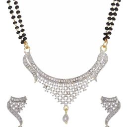 Cityzon India Silver Plated American Diamond Studded & Beaded Mangalsutra With Earrings-image-90
