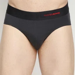 UnderJeans by Spykar Men Dark Grey & Red Solid Basic Briefs-12