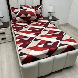 Pure Decor Red & Maroon Geometric 220 TC Single Bedsheet with 2 Pillow Covers-image-83