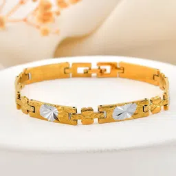 VOJ Men's Double Toned Stainless Steel Textural Linked Bracelet-image-47