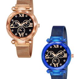 Gopal Shopcart Unisex Pack Of 2 Round Dial Analogue Watch Mina black Dial RoseGold-image-43