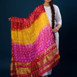 KCPC BANDHANI Printed Art Silk Bandhani Dupatta with Zari-32