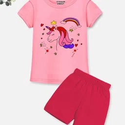 YK X Trampoline Girls Printed Round Neck T-shirt With Shorts-image-92
