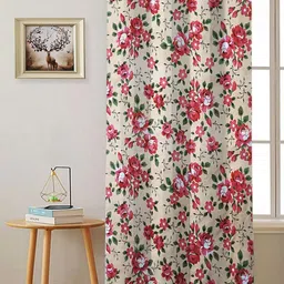 ANA Red & Cream-Coloured Floral Room Darkening Long Door Curtain-image-46