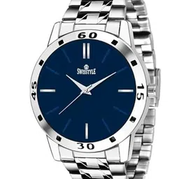 SWISSTYLE Men Brass Embellished Dial & Stainless Steel Bracelet Style Straps Analogue Watch SS-GR076-BLU-CH-45