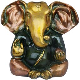 Exotic India Gold-Toned & Green Lord Ganesha Religious Brass Idol Showpiece-image-92