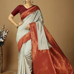 HI FI NX Ethnic Motifs Woven Design Zari Kanjeevaram Saree-image-82