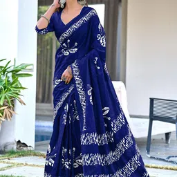 DIVASTRI Batik Printed Ready To Wear Mulmul Cotton Block Print Saree-picture-42