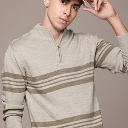 roadster Men Colorblock Off Shoulder Beige Sweater-picture-40