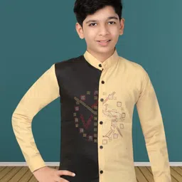 BAESD Boys Classic Fit Colourblocked Band Collar Cotton Casual Shirt-image-60