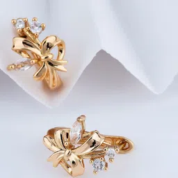 DIMIKI Rose Gold-Plated American Diamond Studded Korean Bow Shaped Hoop Earrings-picture-13
