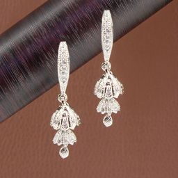 PRIVIU Silver-Plated American Diamond Studded Dome Shaped Jhumkas-72
