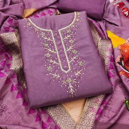 SHADOW & SAINING Floral Embroidered Beads and Stones Unstitched Dress Material-image-53