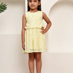 JAKANARY Girls Self Design Schiffli Fit & Flare Dress-21