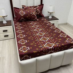 Pure Decor Marron Geometric Printed Pure Cotton 350 TC Single Bedsheet Set-1.73 m x 2.36 m-image-16