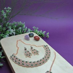 VATSALYA creation Rose Gold-Plated Artificial Stone Studded Jewellery Set-image-92