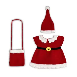 Clothes Shop Girls Woollen Jumper Dress With Cap and Sling Bag-image-60