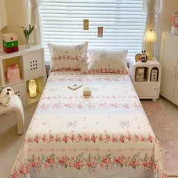 JC HOME White & Pink Printed Pure Cotton 220TC Single Bedsheet Set - 1.60 m x 2.30 m-image-20
