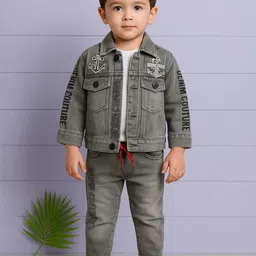 Shirazi Boys Printed Long Sleeves Denim Jacket With Trousers-28
