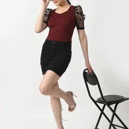 Brainbees Printed Sweetheart Neck Puff Sleeve Fitted Top-image-6