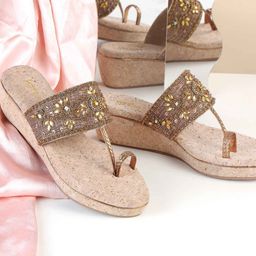 Metro Women Ethnic - Embellished Wedge Sandals-34