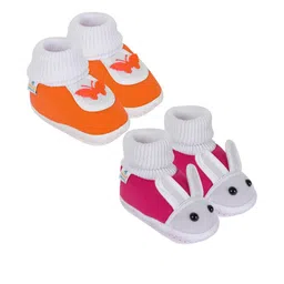 Neska Moda 0 To 6 Months Set of 2 Pair Newborn Baby Unisex Soft Skin-Friendly Cotton Rabbit Booties (Toe to Heel Length - 10 cm, Rani, Orange)-9