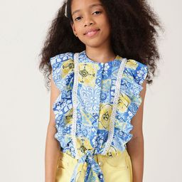 One Friday Print Flutter Sleeve Cotton Top-image-38